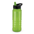 A drink bottle with a vibrant green body and a black lid, featuring a flip-top straw for easy sipping.