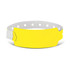 A yellow plastic event wristband with a secure fastening mechanism, featuring a smooth surface for customization.