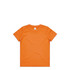 An orange kids' t-shirt with a classic crew neckline and short sleeves, featuring a brand logo on the label.
