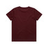 A maroon kids' T-shirt with a simple design and no visible logo, featuring a round neckline and short sleeves.