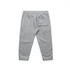 Grey kids' track pants featuring an elastic waistband and a single back pocket, with a branded logo.