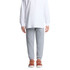 Grey kids' track pants with elastic cuffs, paired with a long-sleeve white top and red shoes. Features a branding logo.