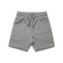 Grey sports shorts featuring an elastic waistband and drawstring. Suitable for kids, with a simple design.
