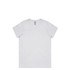 A grey T-shirt displayed flat, made of soft fabric, featuring a small logo on the neckline.