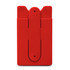 A red phone wallet with a simple design featuring a central strap and a logo.