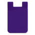 A purple silicone phone wallet with a curved design and a slot at the top for easy attachment.