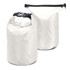 Two Nevis Dry Bags in white, featuring a roll-top closure and a sturdy buckle. One bag is smaller than the other.