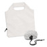 A white reusable grocery bag with a foldaway feature, accompanied by a matching storage pouch.