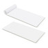 A vertical note pad with 25 white leaves, featuring an unrolled top and a stack of flat sheets. It has a logo on the design.