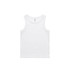 A white rib tank top with wide shoulder straps and a plain design. It features a logo at the neck.