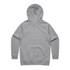 A grey hoodie showcasing a simple design with a hood and long sleeves, featuring a logo on the back.