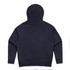 A navy blue hoodie featuring a hood and long sleeves, with a simple design and a logo present.