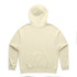 A cream-coloured hoodie with a full back view, featuring a hood and ribbed cuffs. It has a logo.