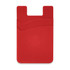 A red dual silicone phone wallet with two textured pockets for storing cards is displayed on a white background.
