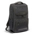 A laptop backpack in dark grey, featuring multiple compartments and a handle on top. It has a branding logo.