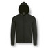 A dark green unisex hooded sweatshirt with a zip front and drawstring hood. The garment also features a logo.
