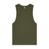 An olive green tank top with a relaxed fit and a small logo on the neckline.