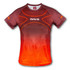 A custom women's performance t-shirt in shades of brown and orange, featuring a honeycomb pattern and a logo.