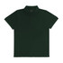 A dark green polo shirt with a collar and three buttons, featuring a logo.