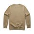 A khaki sweater with a crew neck and long sleeves, featuring a plain back and ribbed cuffs.