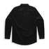 A black cord shirt featuring long sleeves and a button-up design, displaying a simple back view.
