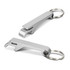 A drink bottle opener key ring in shiny silver metal, featuring a sleek, minimalist design and a keychain attachment.