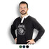 A black unisex rugby jersey with a white collar and a logo featuring a bear. It has a sporty, casual design.