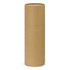 A drink bottle in a natural brown cardboard sleeve, featuring a circular design and a smooth surface. It has a logo.