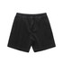 Black cord shorts with an elastic waistband and drawstring. Features a logo. Designed for casual wear.