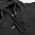 A faded black unisex hoodie featuring drawstrings and metal eyelets at the hood. It has a casual, stylish look.