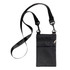 A black neck pouch with a long strap and multiple zippered compartments.