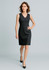 A sleeveless black dress with a V-neck design, featuring a fitted silhouette and a smooth finish.