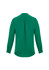 A green long sleeve blouse with a button-up neckline and a pleat detail at the back. Features a logo on the fabric.