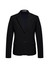 A black mid-length women's jacket featuring a notched collar and two front buttons, with side pockets.
