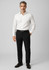 A man stands wearing a white shirt and black wool stretch adjustable waist pants, complemented by black shoes. A man stands wearing a white shirt and black wool stretch adjustable waist pants, complemented by black shoes.