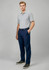 Navy slacks for men in a regular fit, paired with a grey polo shirt and featuring a branding logo.