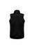 A black women's stealth vest with a high collar and a fitted design, featuring a logo on the back.