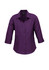 A purple ladies' shirt with 3/4 sleeves and a collar, featuring a button-down front and a logo.
