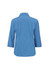A women's button-up shirt in a solid blue colour with 3/4 sleeves and a collared neckline, featuring a logo.