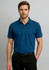 A men's short sleeve polo shirt in navy blue, featuring a collar and a logo.
