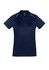 A navy short sleeve polo shirt with contrast green detailing and a logo on the chest.
