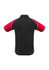 A black and red men's short sleeve polo shirt featuring contrasting piping and a logo.