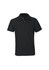 A black short sleeve polo shirt with a collar and buttons, featuring a contrasting inner collar.