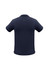 A dark navy short sleeve polo shirt featuring a collar and a logo on the chest.