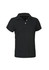 A women's short sleeve polo shirt in a solid dark green colour, featuring a collar and a branded logo.