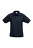 A black short sleeve polo shirt with a collar and a logo on the chest.