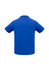A blue men's short sleeve polo shirt featuring a simple design and a collar, with a logo on the back.