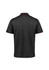 A black short sleeve polo shirt with contrasting trim and a logo on the chest. Plain back view.