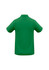 A green men's polo shirt with a collar and short sleeves, featuring a logo on the back.