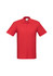 A red short sleeve polo shirt featuring a collar and a logo on the chest.